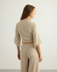Aura Wrap Top - Oatmeal: Oatmeal / M-L